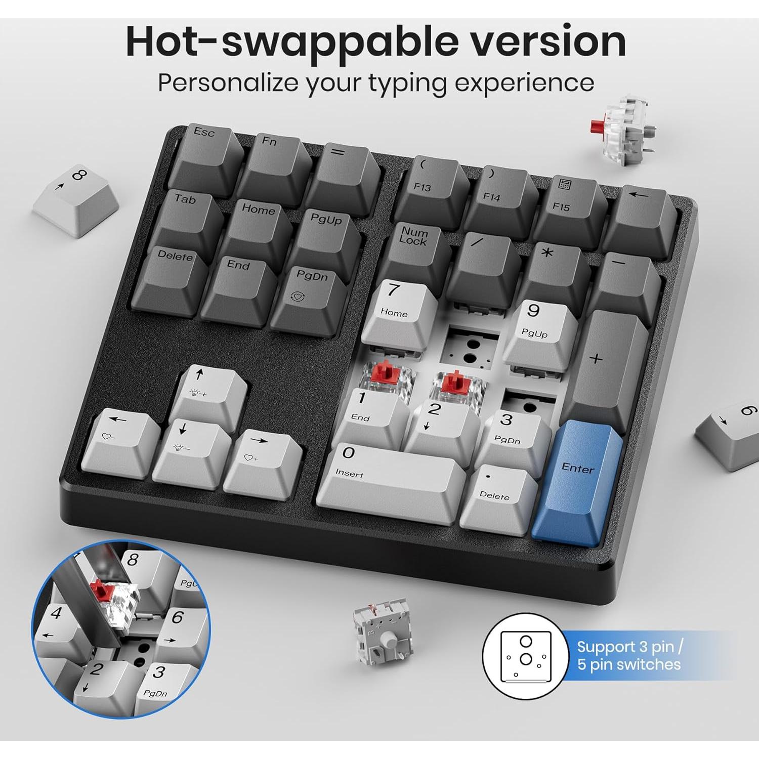 Teclado Numérico Mecánico Kisnt KN34-B Rojo USB 34 Teclas