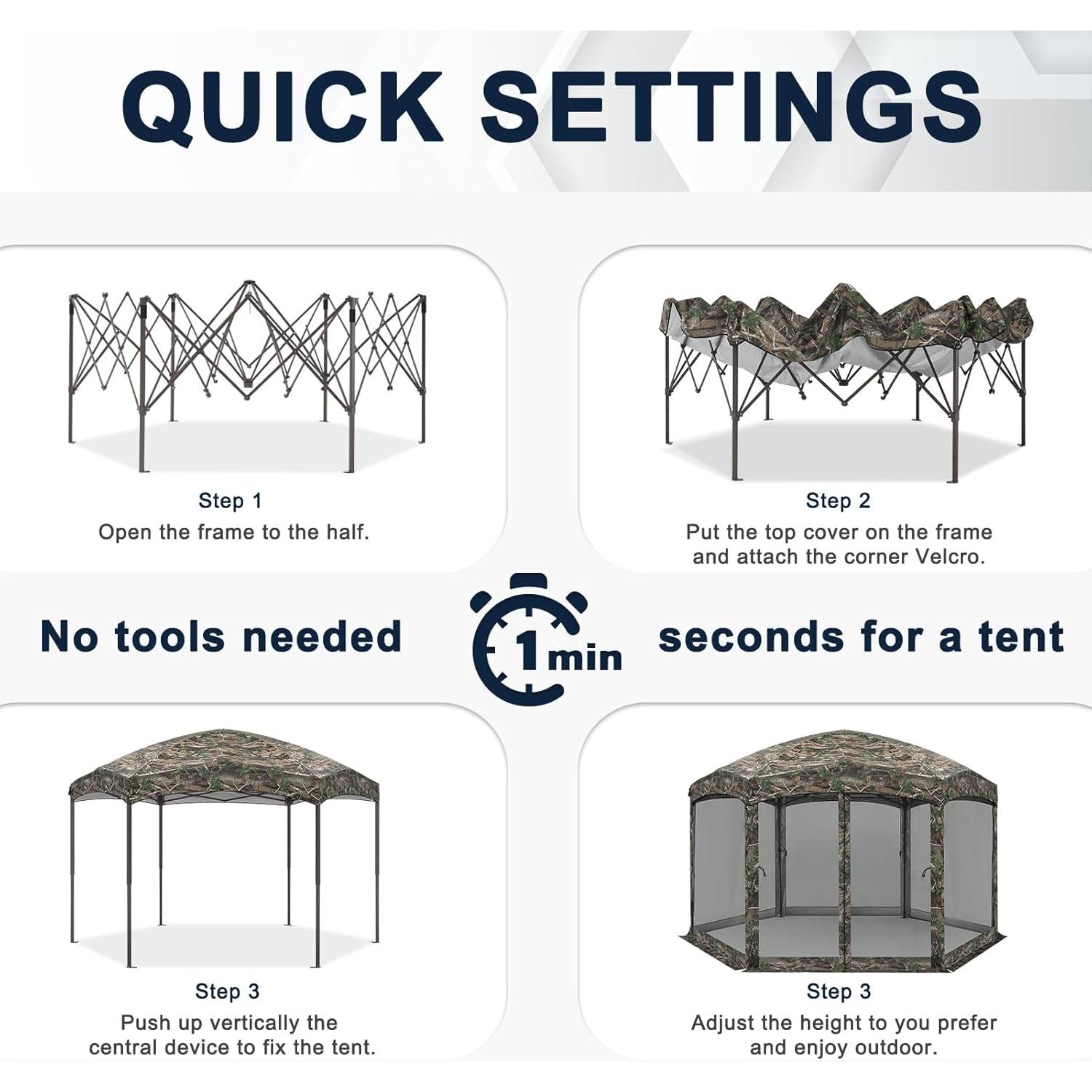 Carpa Plegable COOSHADE 12x12 con Mosquitera Camuflaje