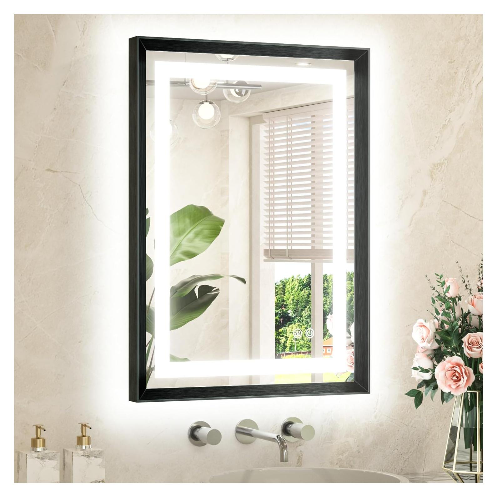 Espejo LED de Baño TETOTE 71x50 cm Antivaho Iluminado Negro