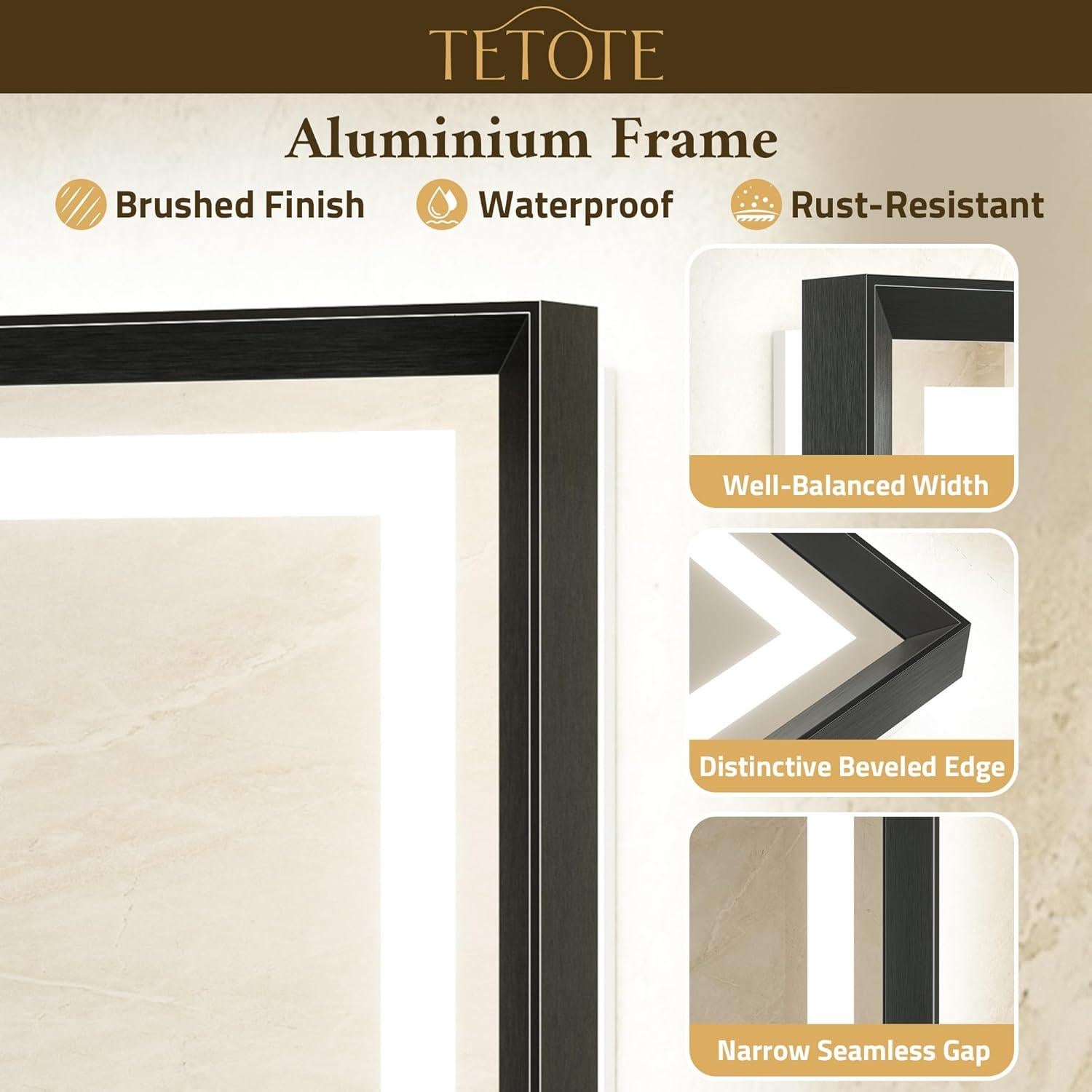 Espejo LED de Baño TETOTE 71x50 cm Antivaho Iluminado Negro