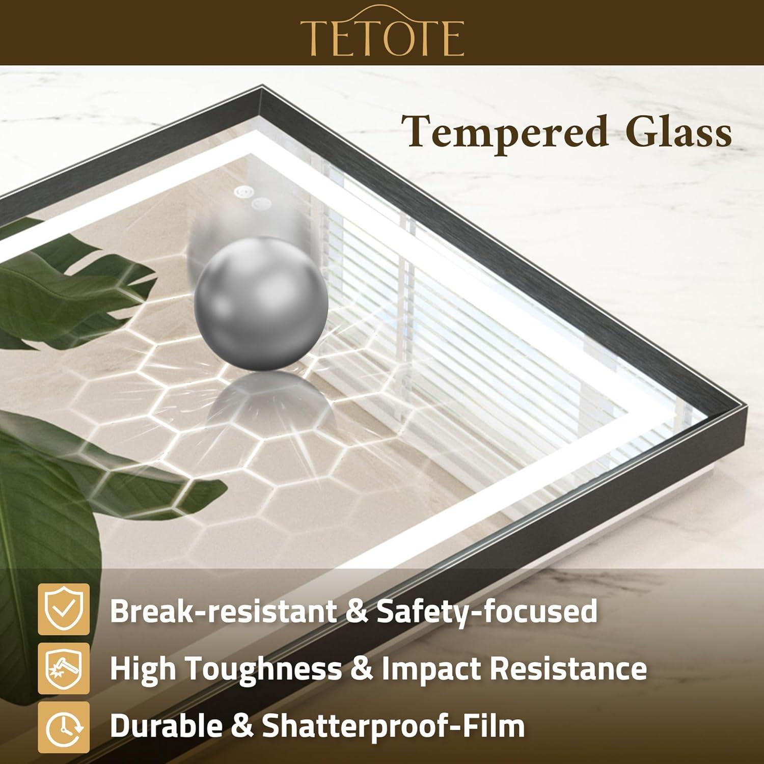 Espejo LED de Baño TETOTE 71x50 cm Antivaho Iluminado Negro