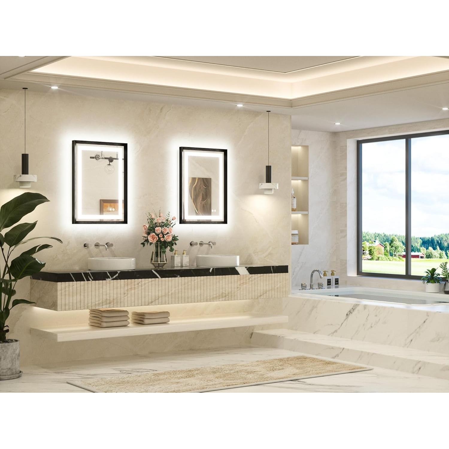 Espejo LED de Baño TETOTE 71x50 cm Antivaho Iluminado Negro