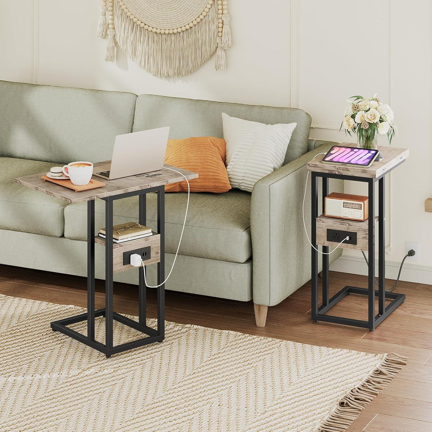 Mesa Auxiliar Plegable HOOBRO en Forma de C con Carga USB