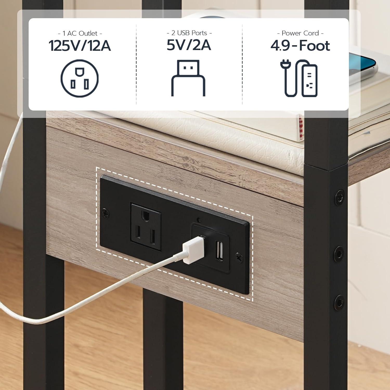 Mesa Auxiliar Plegable HOOBRO en Forma de C con Carga USB