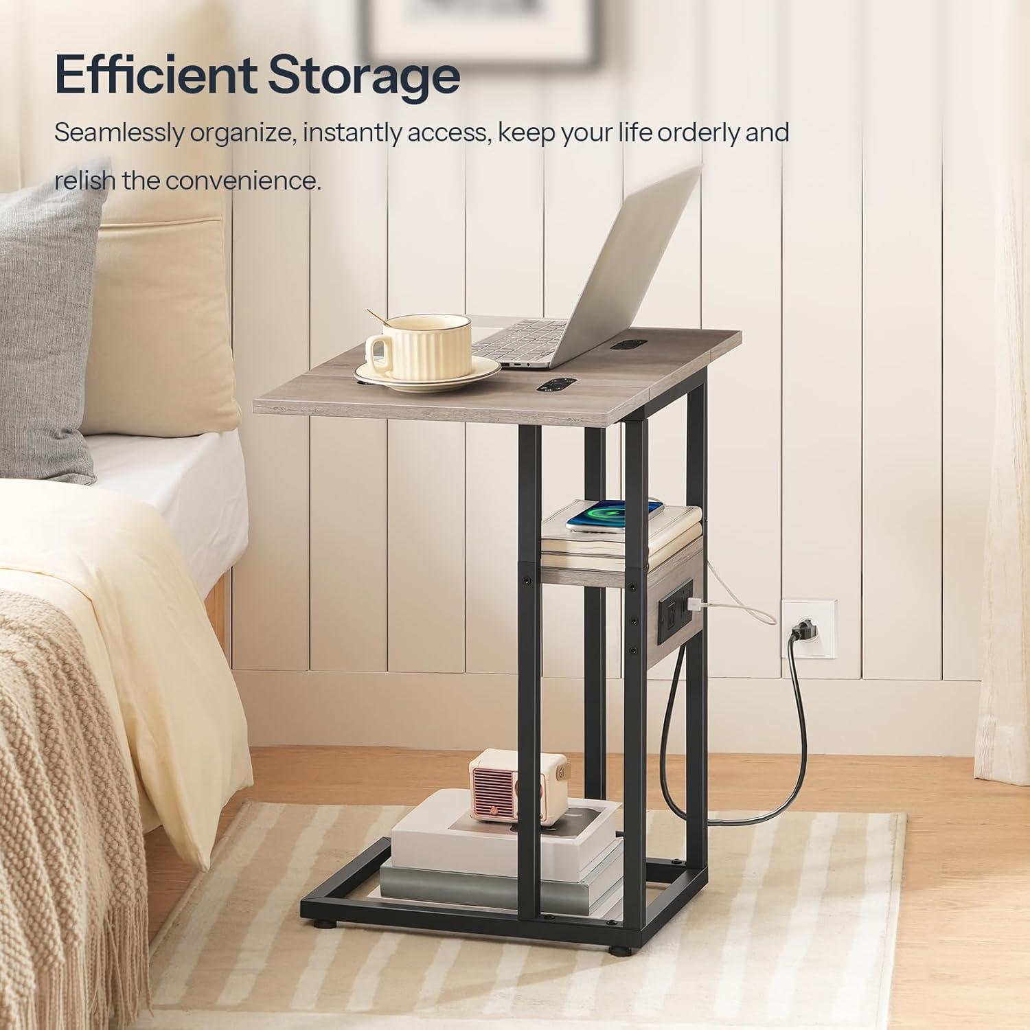 Mesa Auxiliar Plegable HOOBRO en Forma de C con Carga USB