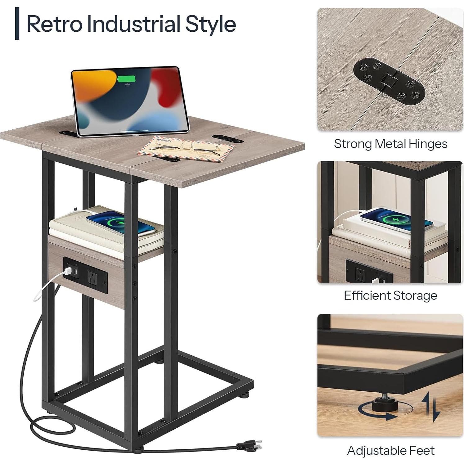 Mesa Auxiliar Plegable HOOBRO en Forma de C con Carga USB