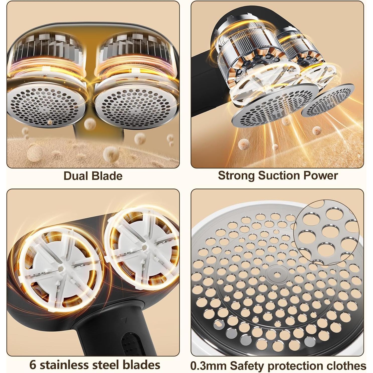 Raspador de Pelusa Eléctrico Handzee Negro - 2 Velocidades, 6 Cuchillas