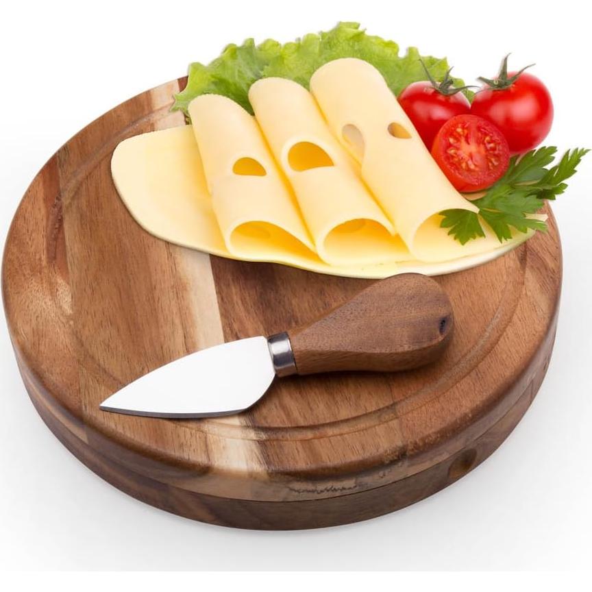 Tabla de Queso Redonda Deslizante ILEAF 19 cm Madera Acacia