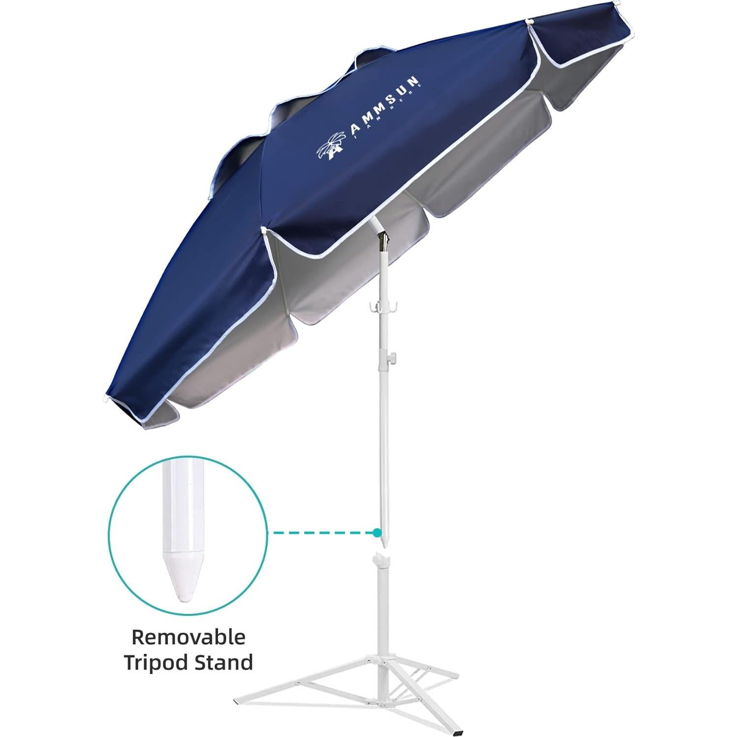 Sombrilla portátil AMMSUN 2m azul marino con soporte ajustable