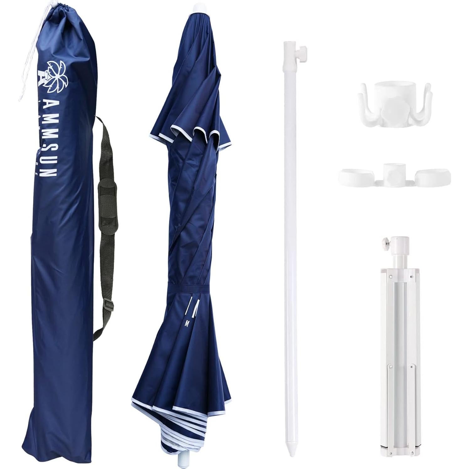 Sombrilla portátil AMMSUN 2m azul marino con soporte ajustable