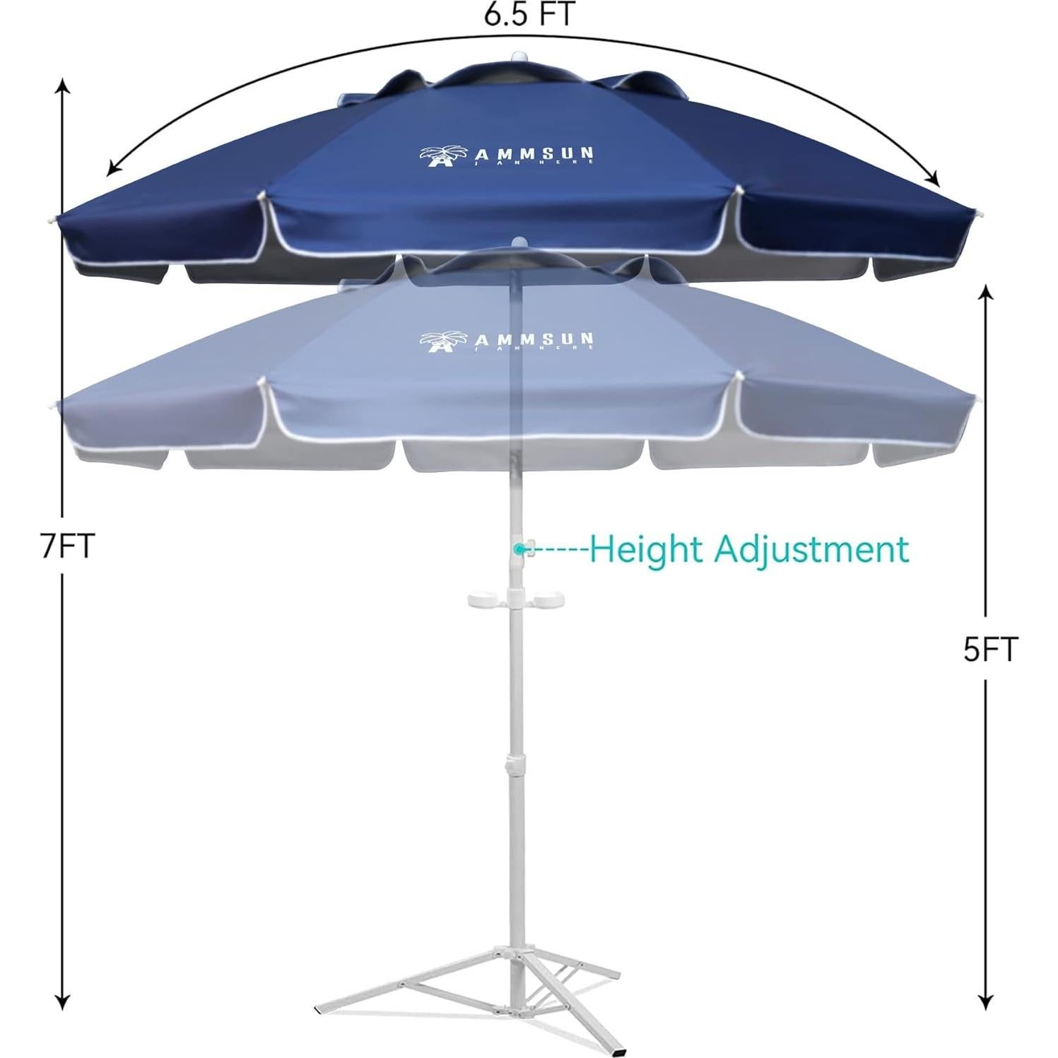 Sombrilla portátil AMMSUN 2m azul marino con soporte ajustable