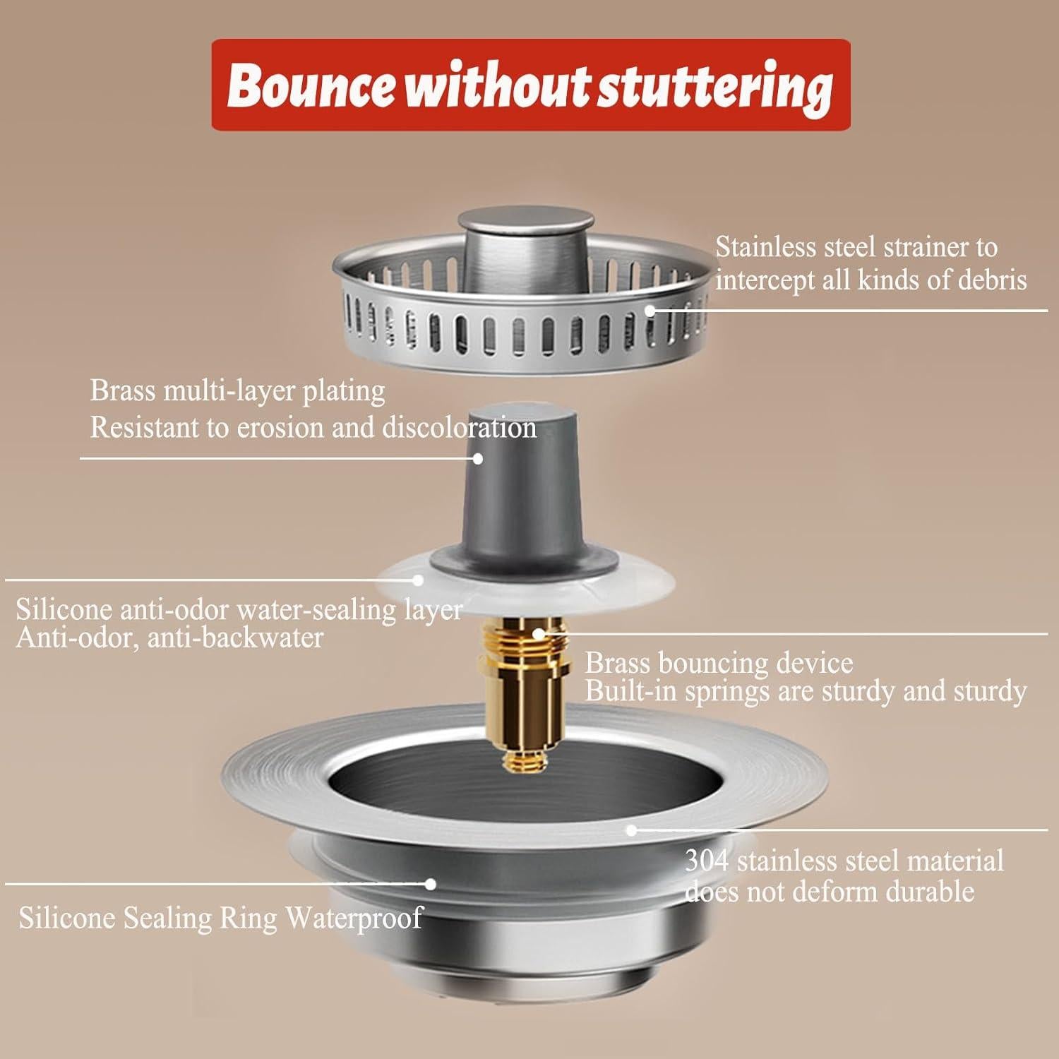 Colador de desagüe Doulfan 3 en 1 de acero inoxidable 304