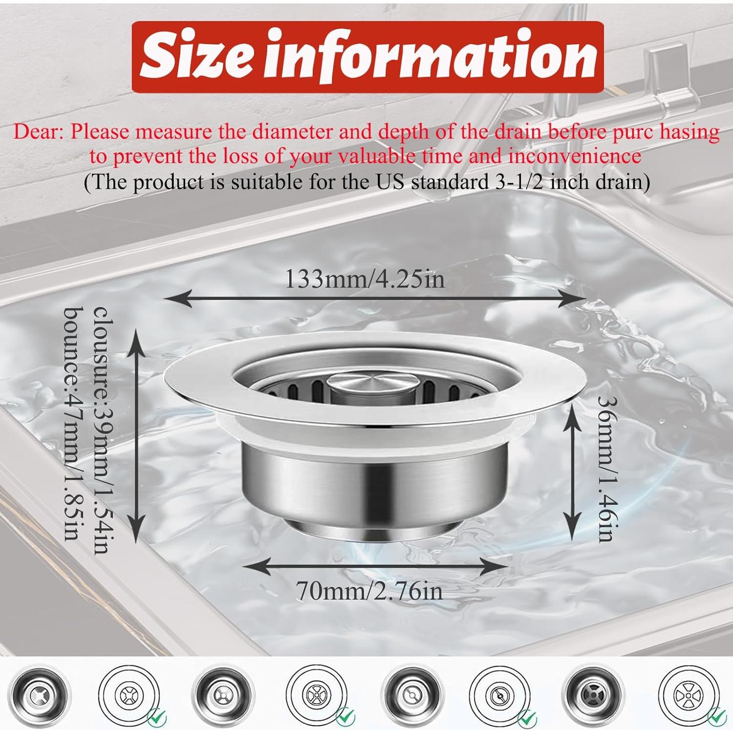 Colador de desagüe Doulfan 3 en 1 de acero inoxidable 304
