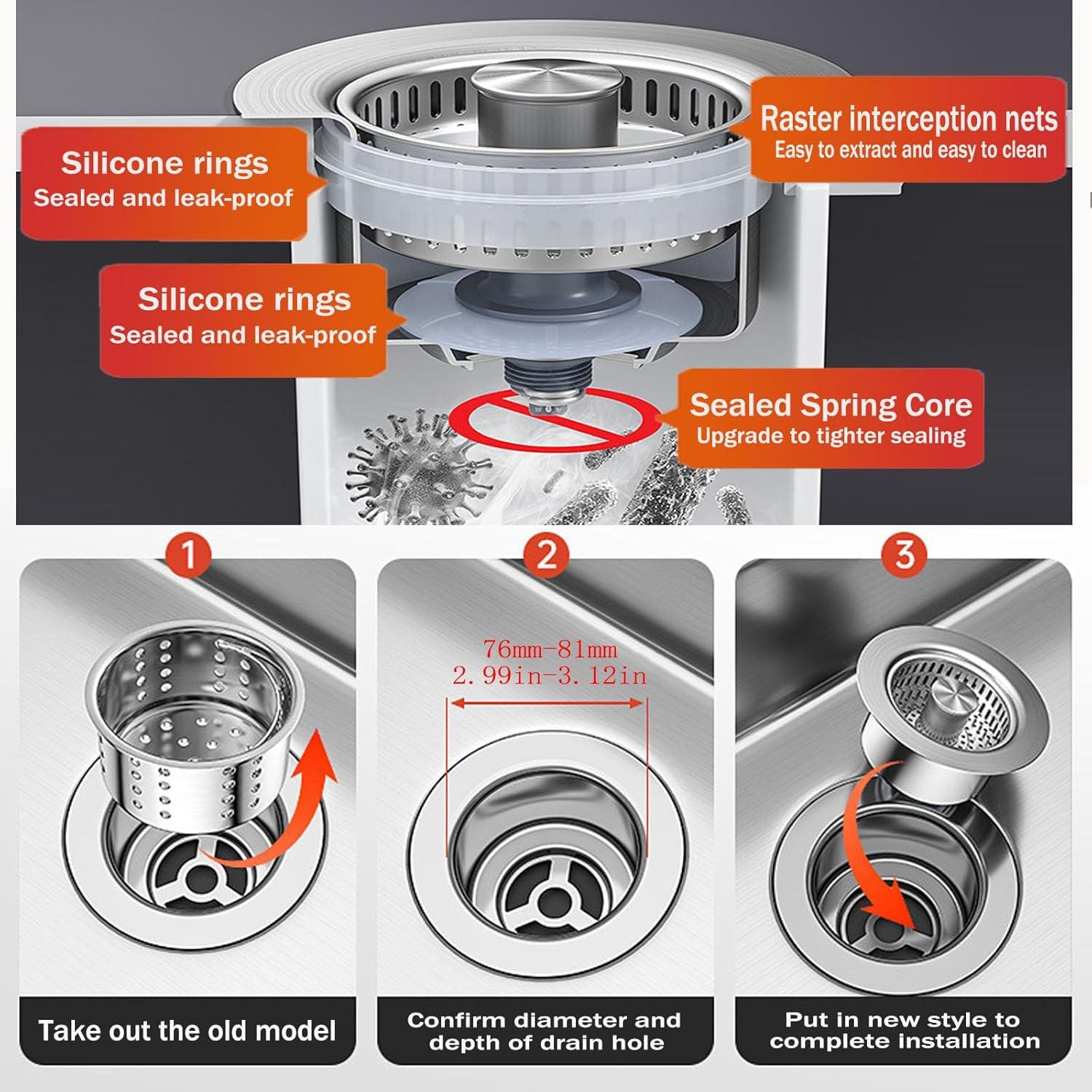 Colador de desagüe Doulfan 3 en 1 de acero inoxidable 304