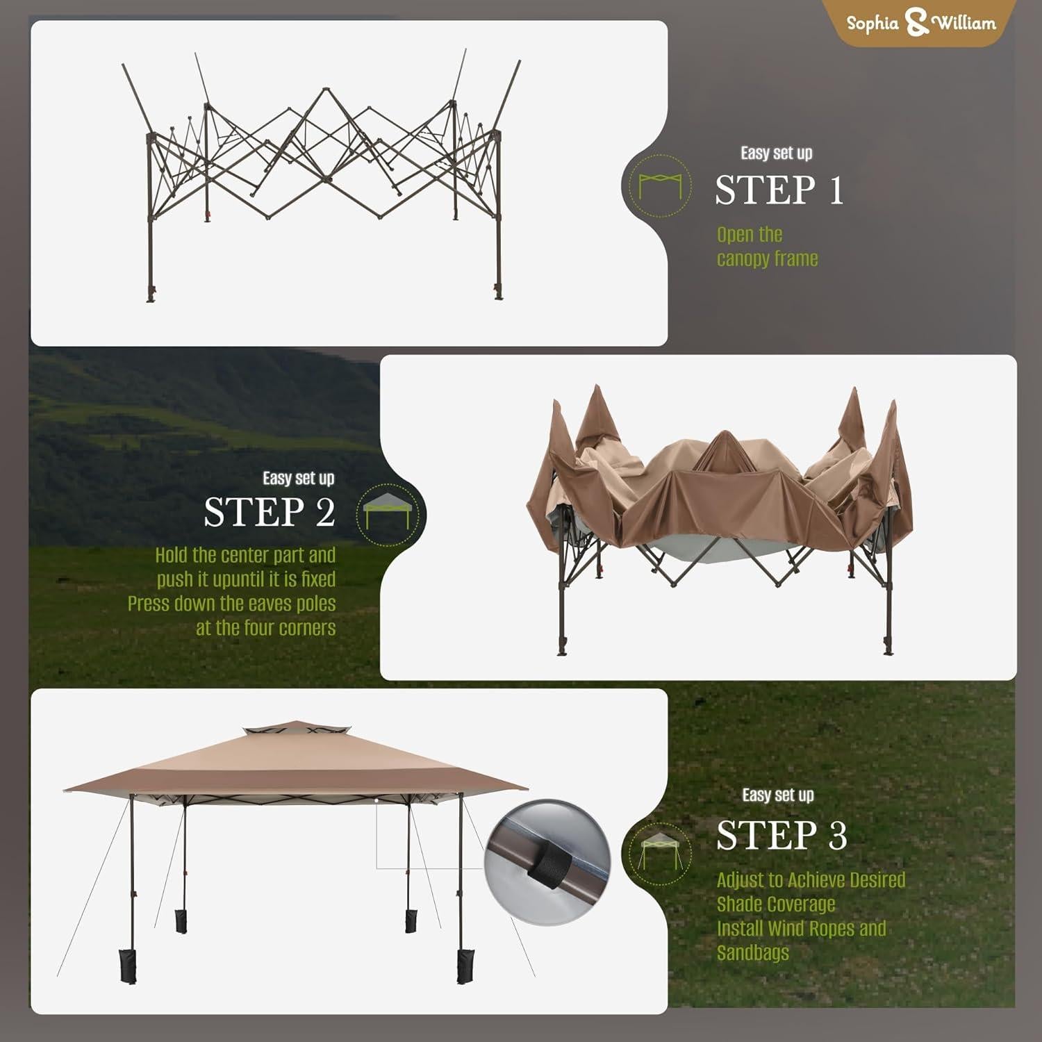 Tienda de Dosel Pop Up Sophia & William 3.96x3.96m Beige