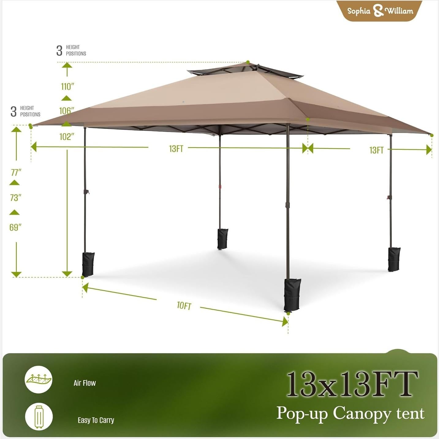 Tienda de Dosel Pop Up Sophia & William 3.96x3.96m Beige