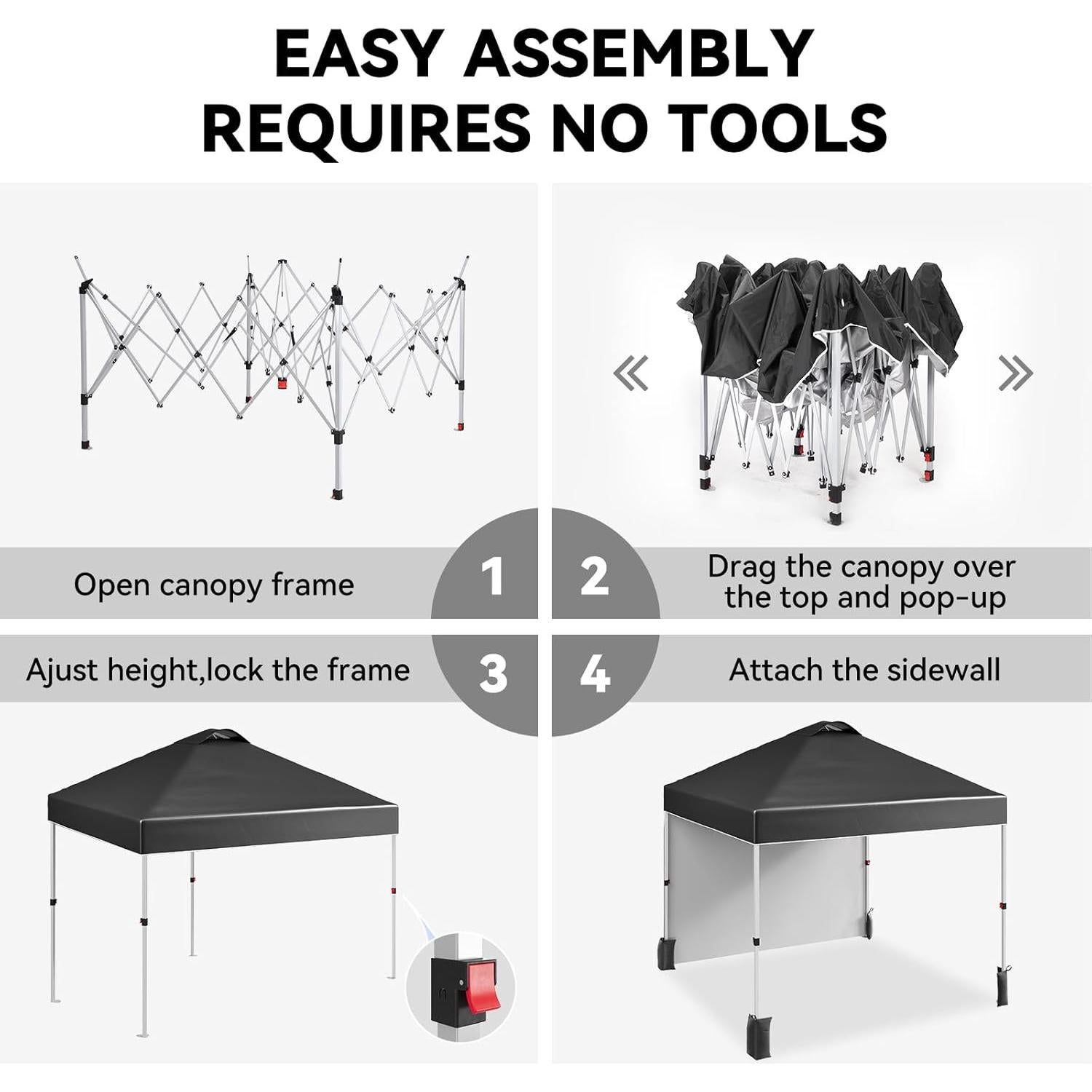 Carpa Plegable 3x3m ChicCoutured con 1 Pared Lateral Negra