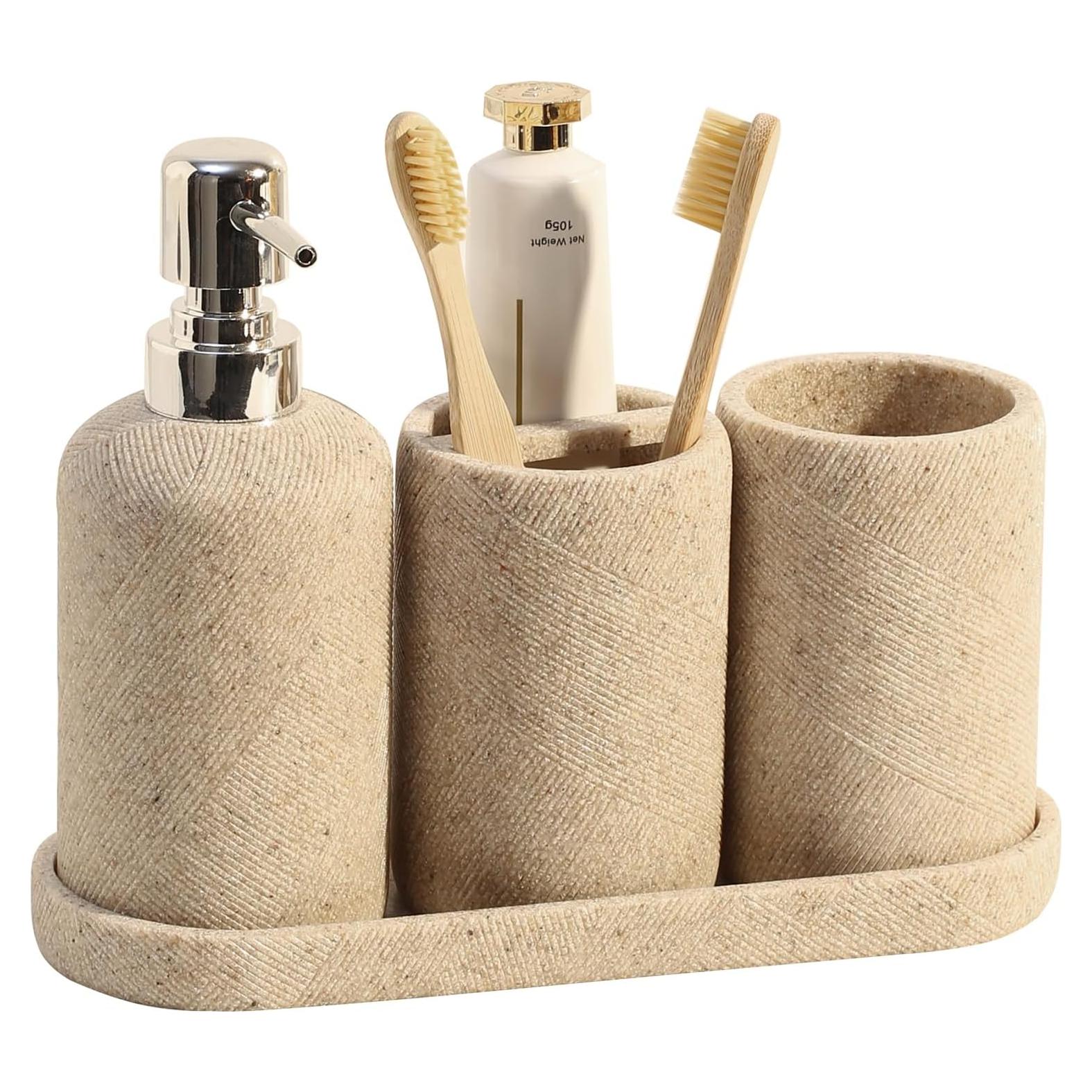 Juego de Accesorios de Baño Haocoott 4 Piezas Beige