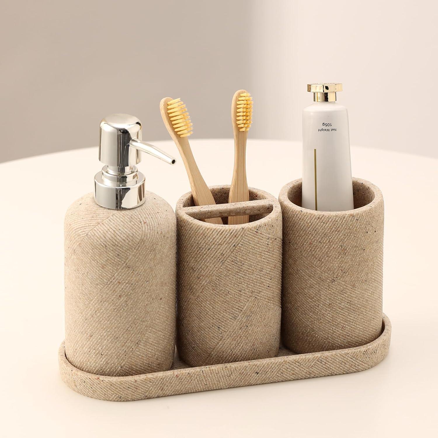 Juego de Accesorios de Baño Haocoott 4 Piezas Beige