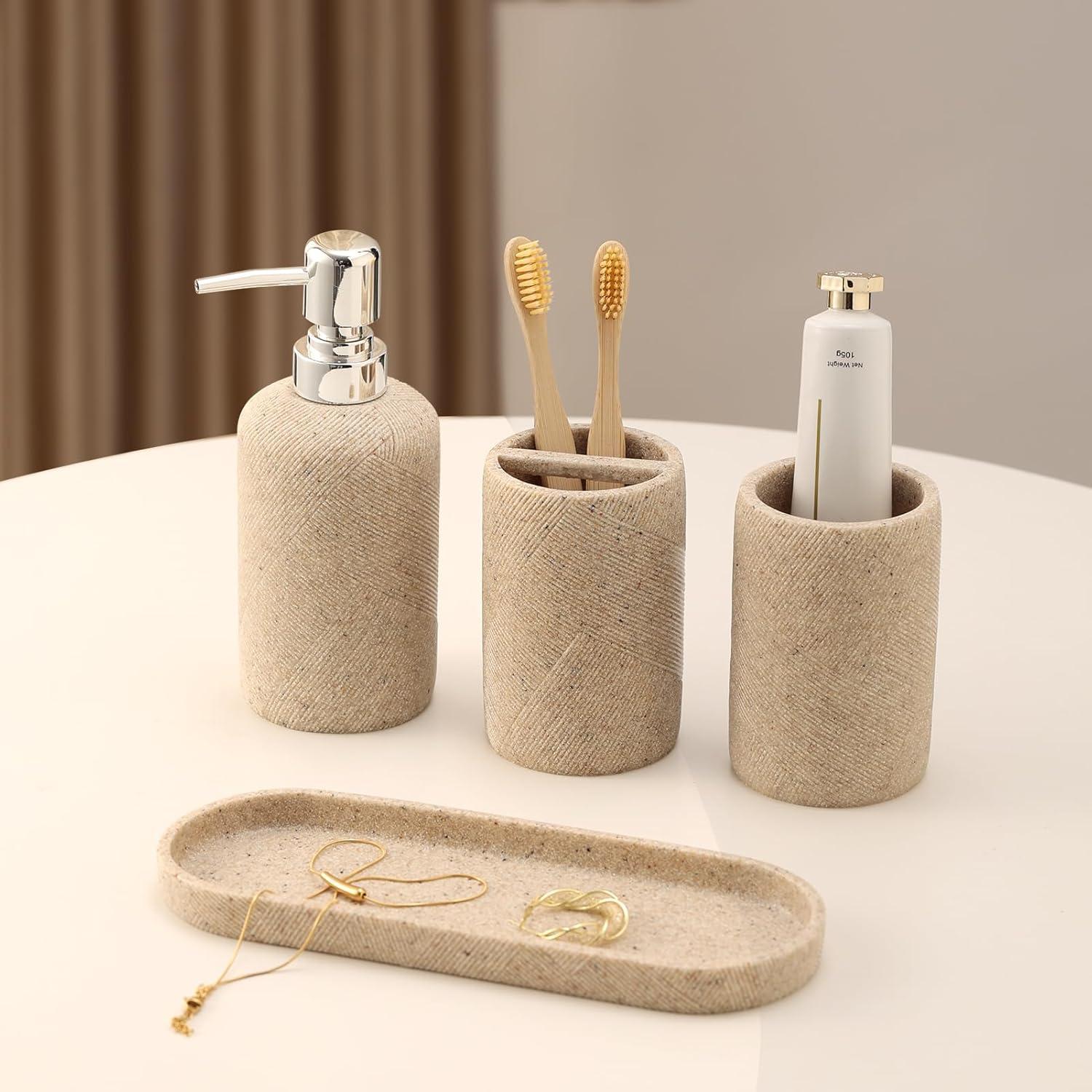 Juego de Accesorios de Baño Haocoott 4 Piezas Beige