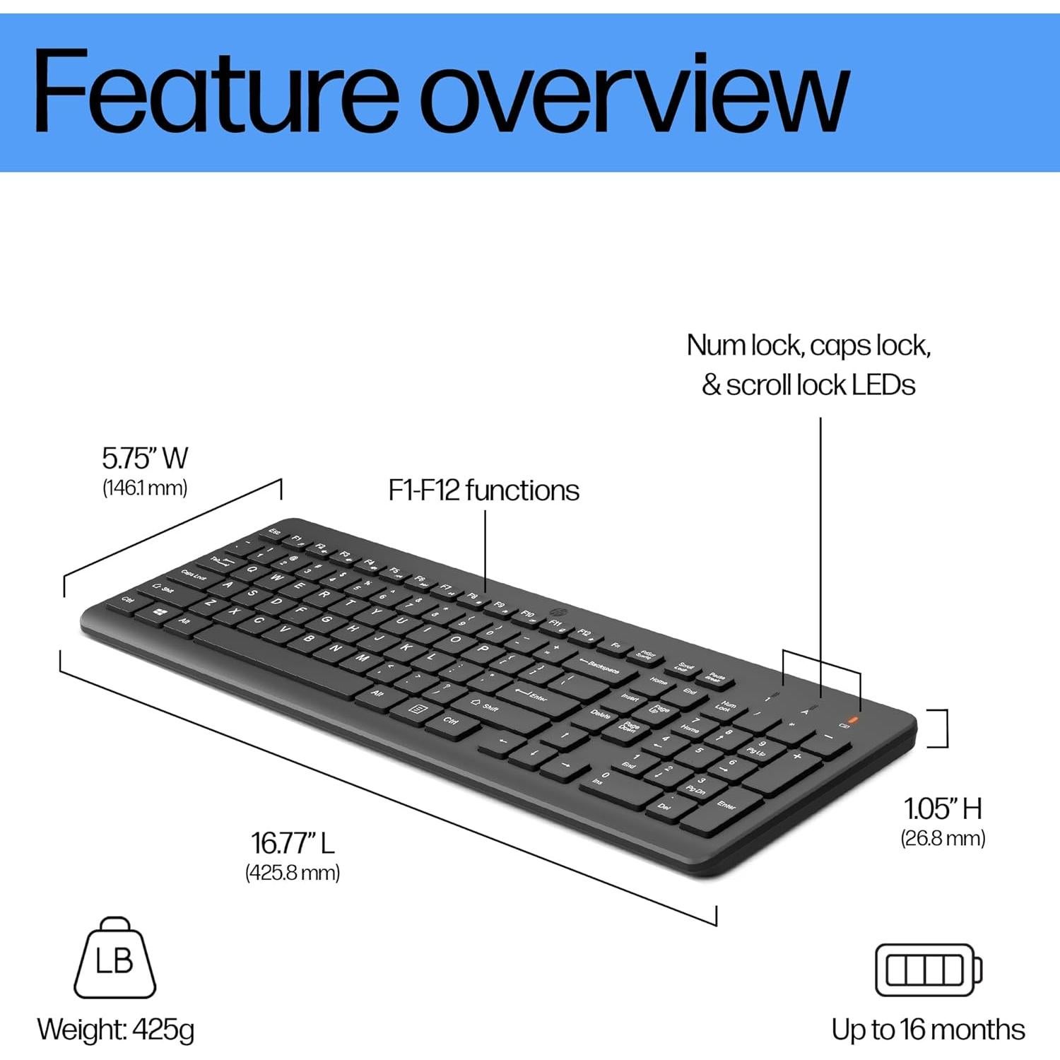 Teclado Inalámbrico HP 220 - Chiclet - Conexión 2.4GHz