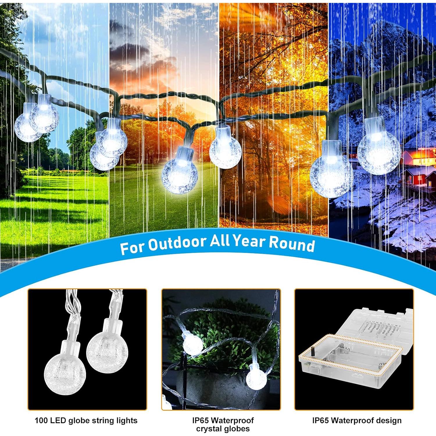 Luces de Cadena Exteriores a Batería Ryblgled 10M 100LED IP65