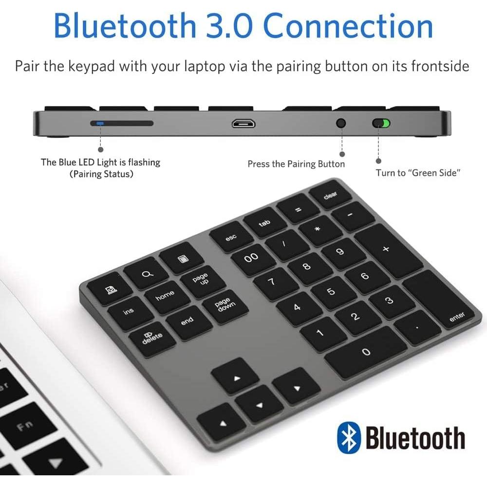 Teclado Numérico Bluetooth JOYEKY Recargable USB-C 34 Teclas