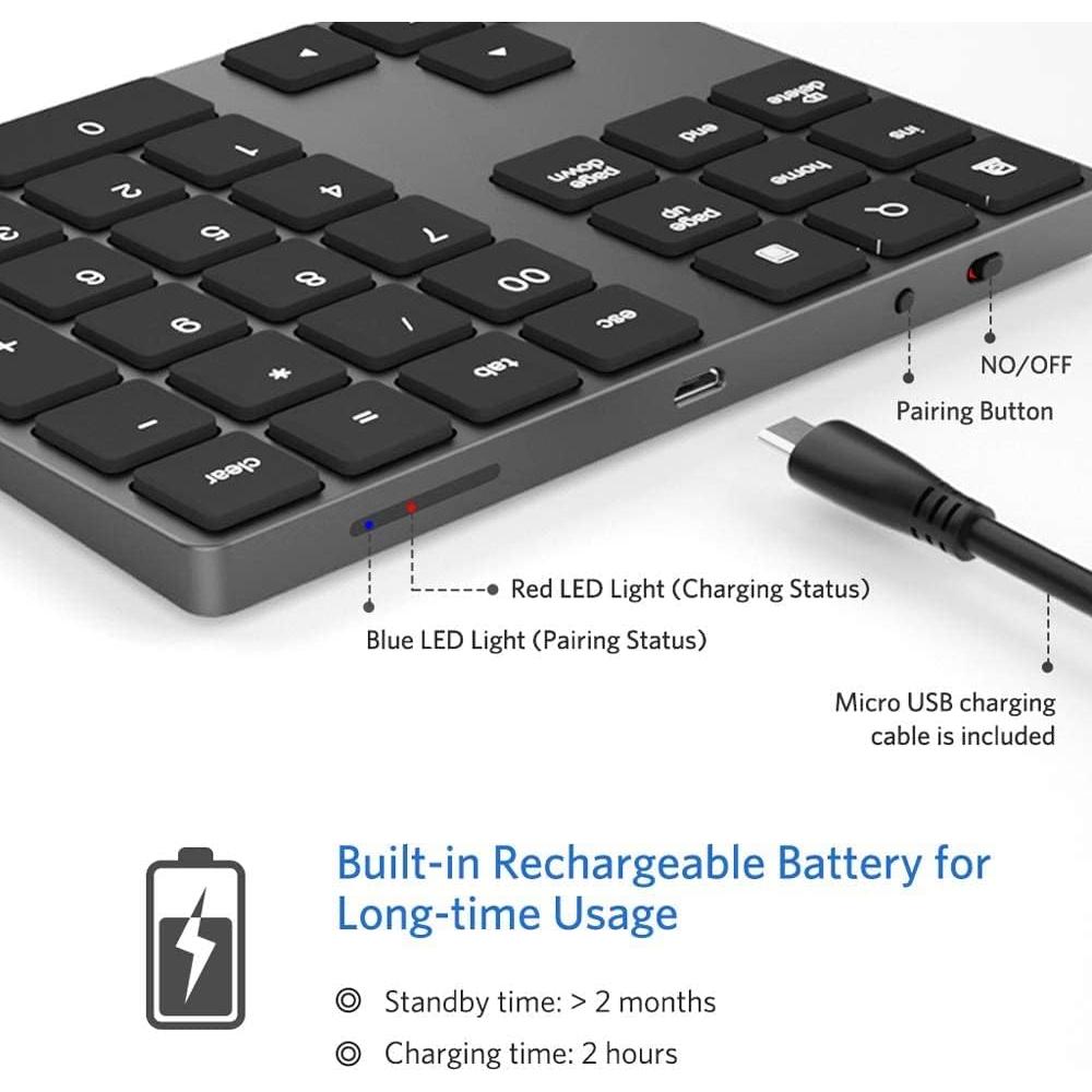 Teclado Numérico Bluetooth JOYEKY Recargable USB-C 34 Teclas