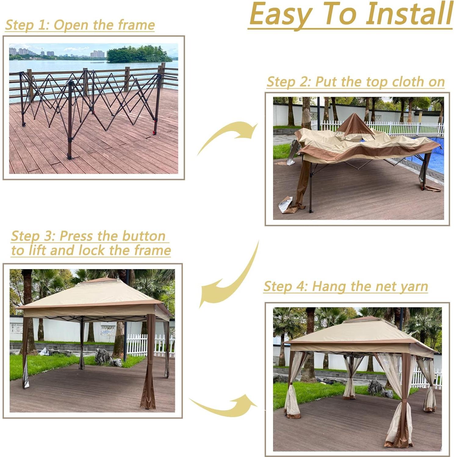 Gazebo Plegable 3.3x3.3m SPOFLYINN con Techo Doble y Malla