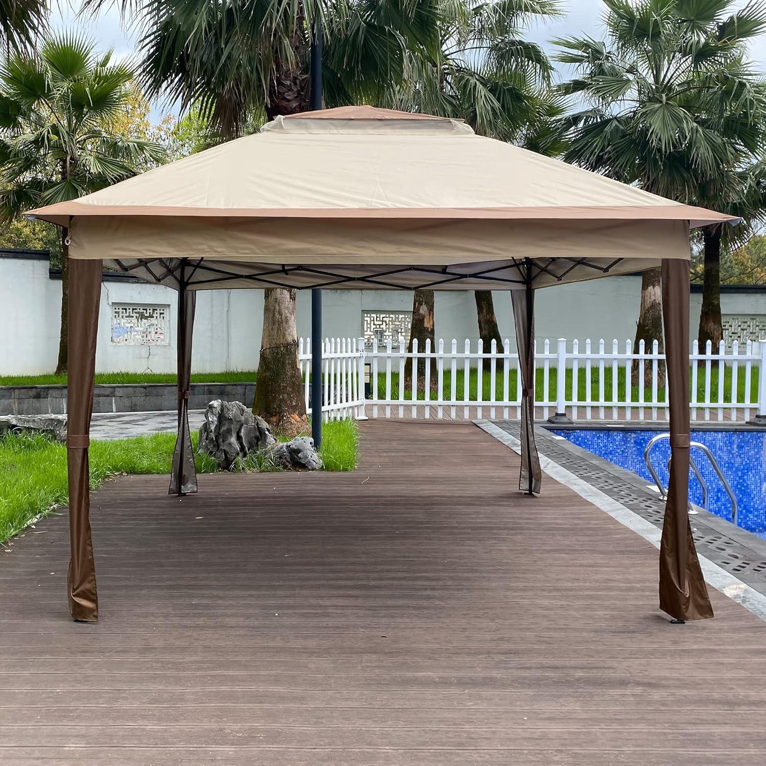 Gazebo Plegable 3.3x3.3m SPOFLYINN con Techo Doble y Malla