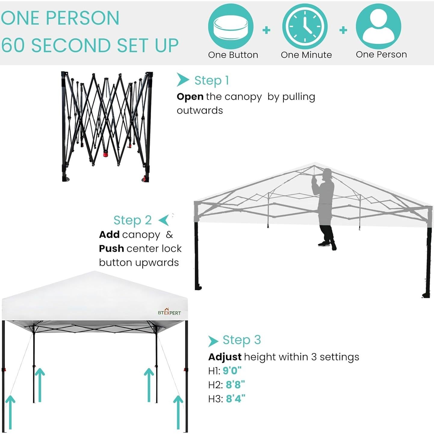 Carpa Plegable BTEXPERT 3x3m para 1 Persona con Ruedas