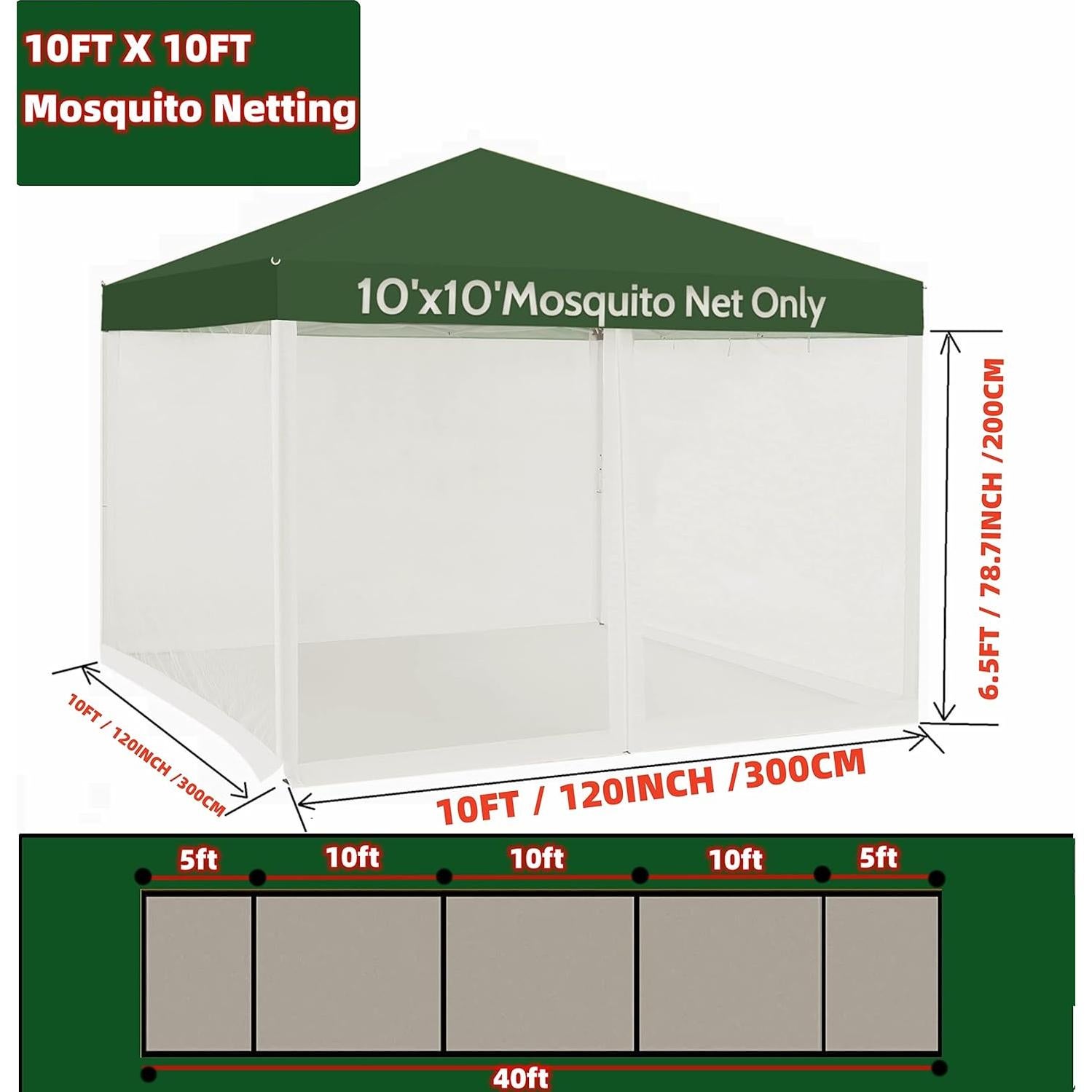 Mosquito Net for 10x10 Canopy Tent,Replacement Mosquito Netting for Gazebo Netting Screen Mosquito Screen Canopy for Camping for Patio Tent 10x10' (Mosquito Netting Only, White)