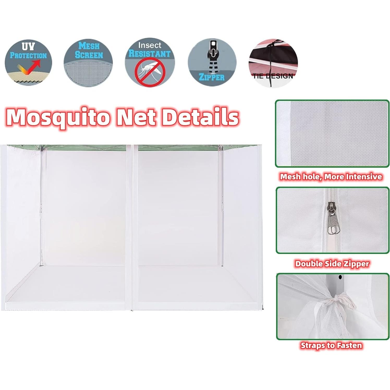 Mosquito Net for 10x10 Canopy Tent,Replacement Mosquito Netting for Gazebo Netting Screen Mosquito Screen Canopy for Camping for Patio Tent 10x10' (Mosquito Netting Only, White)