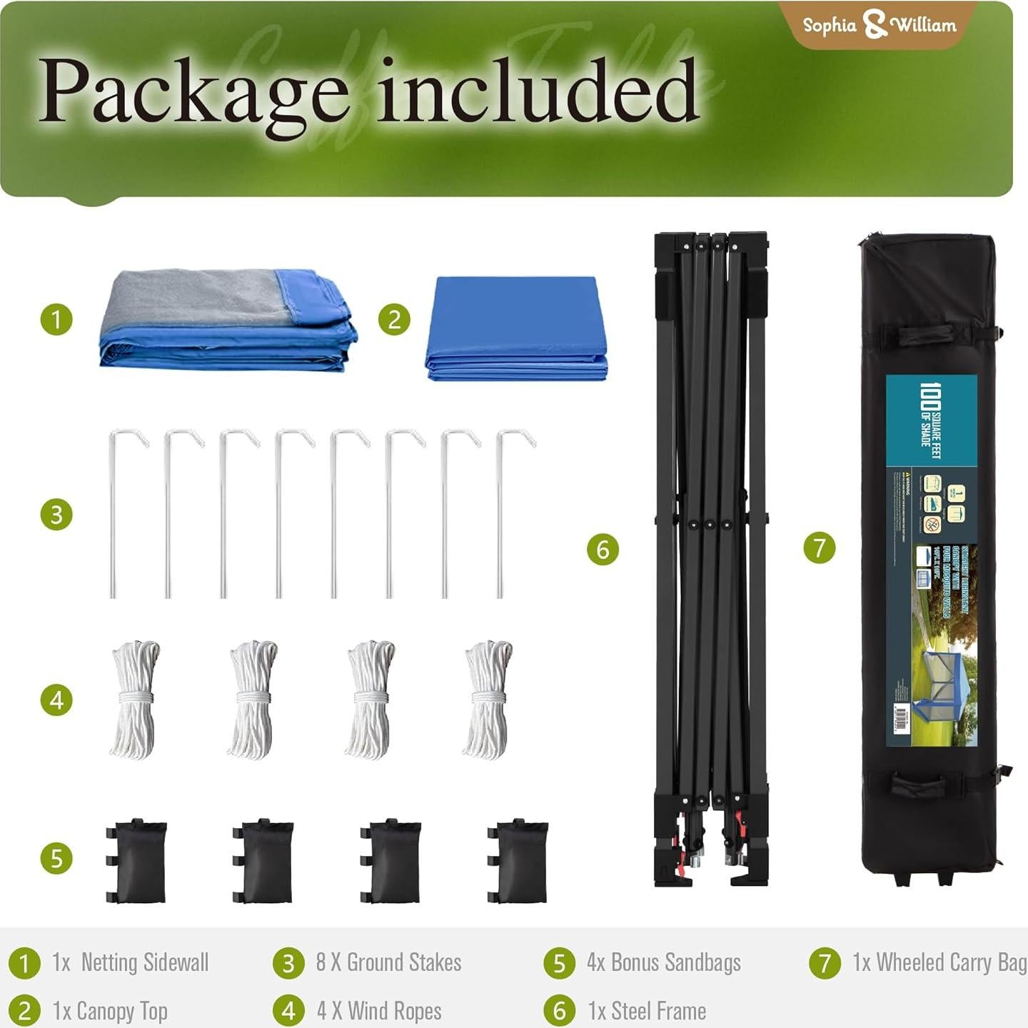 Carpa Plegable Sophia & William 3.05x3.05m con Malla Azul