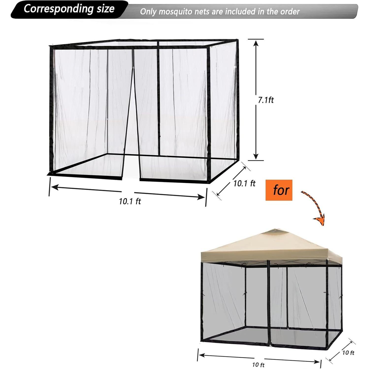 Mosquitero de Reemplazo SOOSPE-MZ para Gazebo 10x10 Negro
