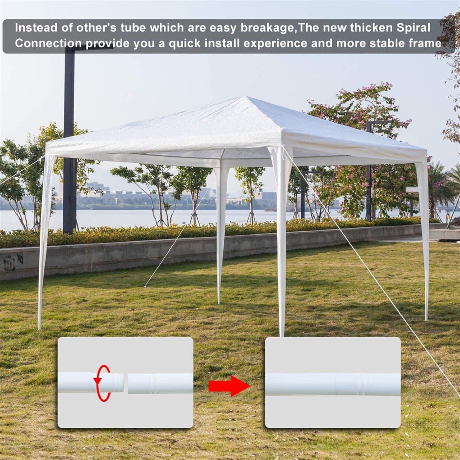 Outdoor Canopy Tent Camping Gazebo Storage Shelter with Spiral Tubes, for Party Wedding Events BBQ, White 10x10 FT
