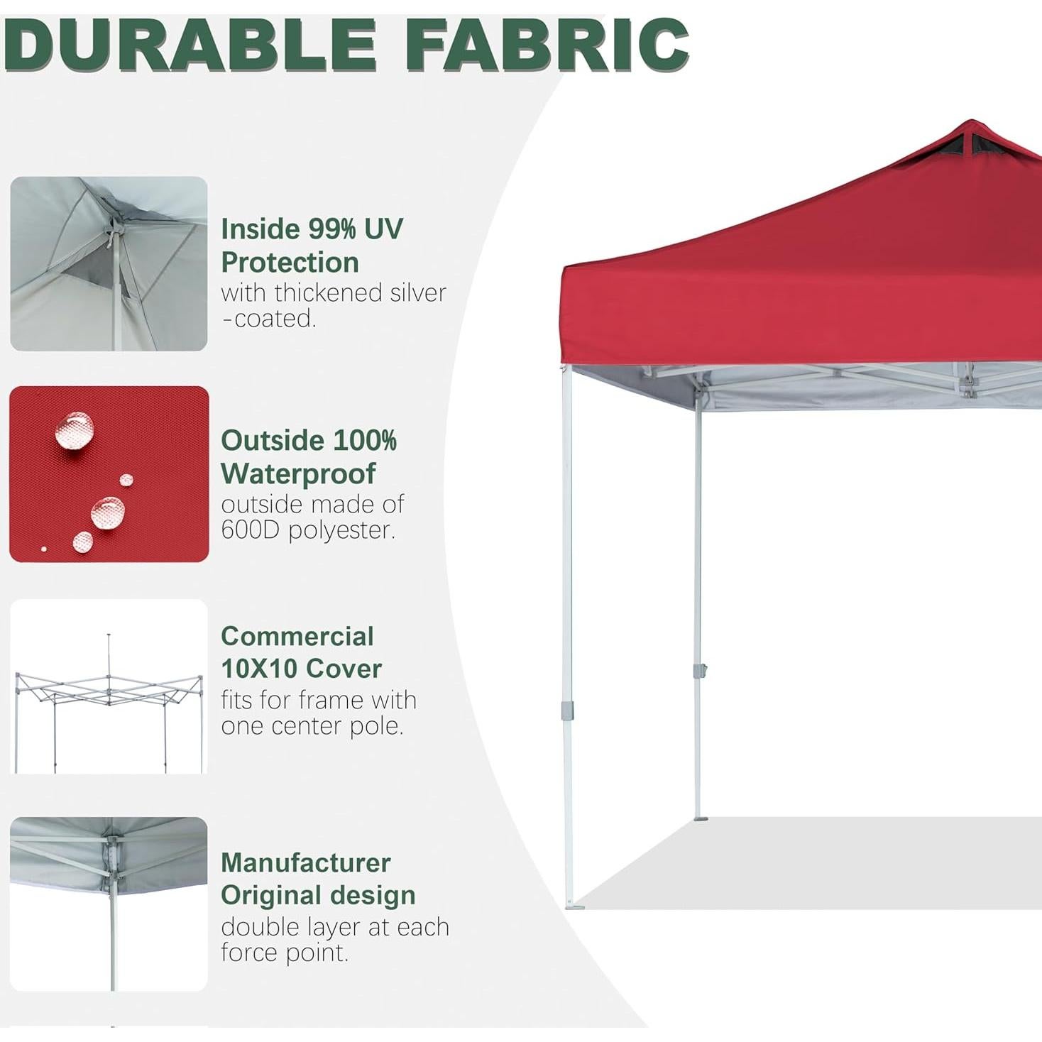Red Commercial Replacement Canopy Top for 10x10 Straight Leg Pop Up Canopy Tent with Air Vent