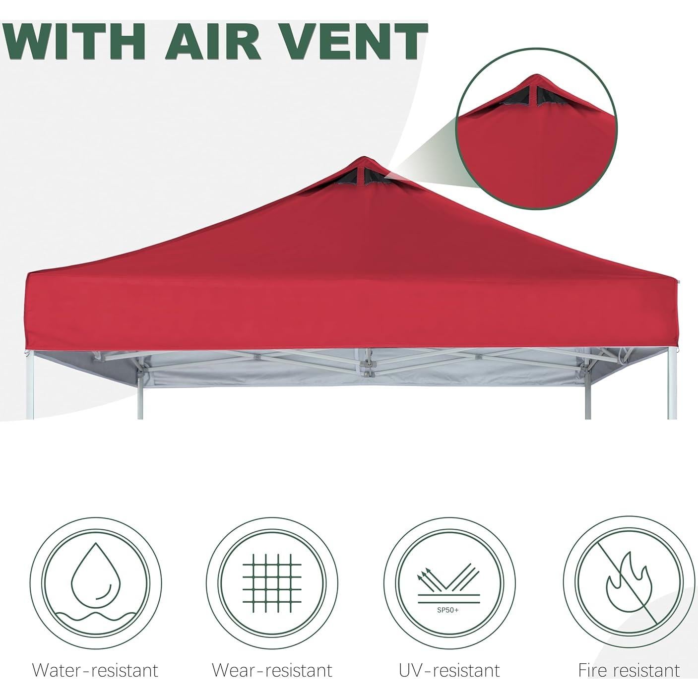 Red Commercial Replacement Canopy Top for 10x10 Straight Leg Pop Up Canopy Tent with Air Vent