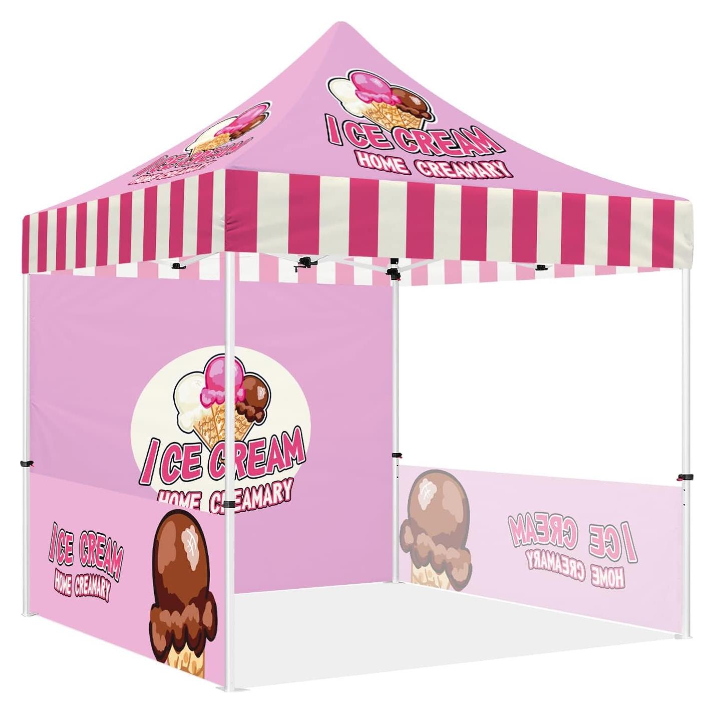 Custom Canopy Tent 10x10 with Logo, Personalized Pop Up Canopy Tent with Optional Walls for Business Events, Trade Shows, Farmers Market, Roller Bag Included(Demo ICE Cream)