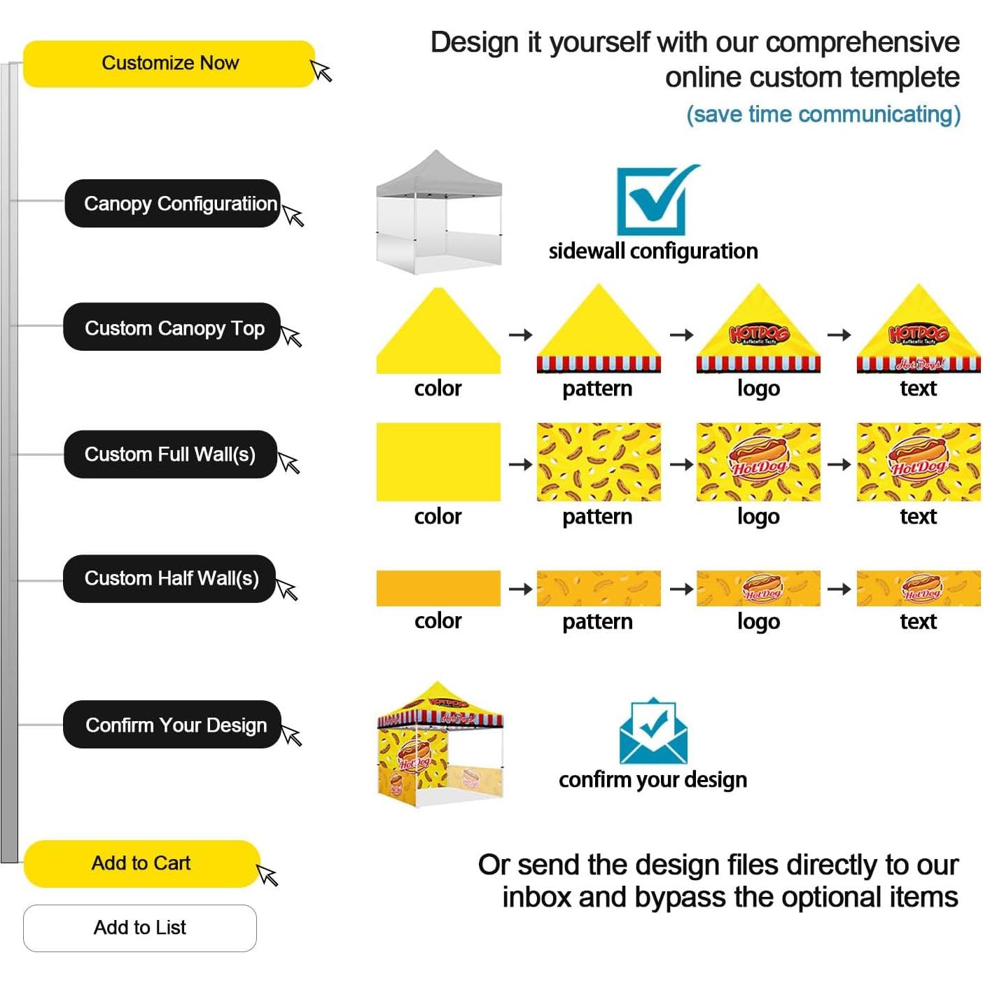 Custom Canopy Tent 10x10 with Logo, Personalized Pop Up Canopy Tent with Optional Walls for Business Events, Trade Shows, Farmers Market, Roller Bag Included(Demo ICE Cream)