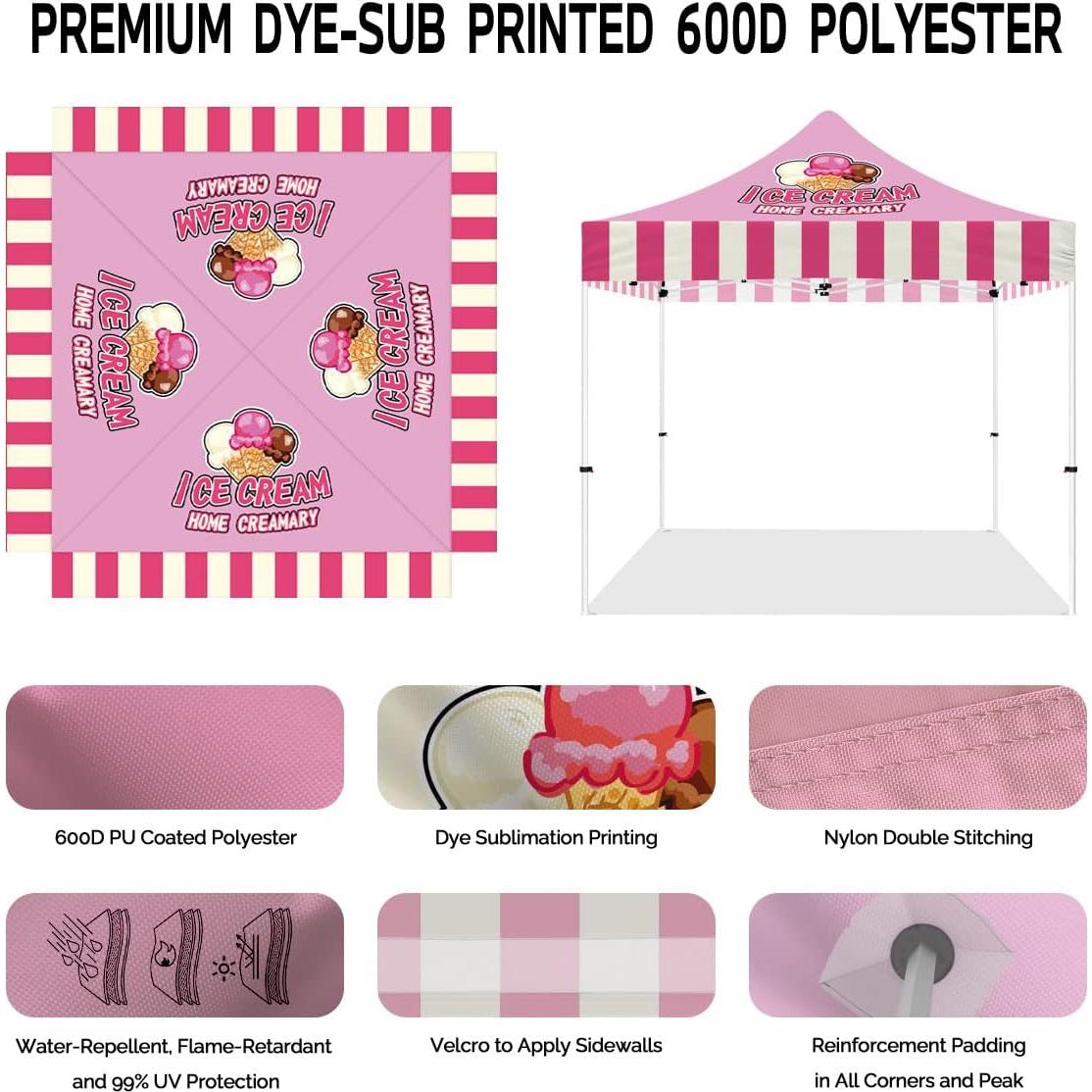 Custom Canopy Tent 10x10 with Logo, Personalized Pop Up Canopy Tent with Optional Walls for Business Events, Trade Shows, Farmers Market, Roller Bag Included(Demo ICE Cream)
