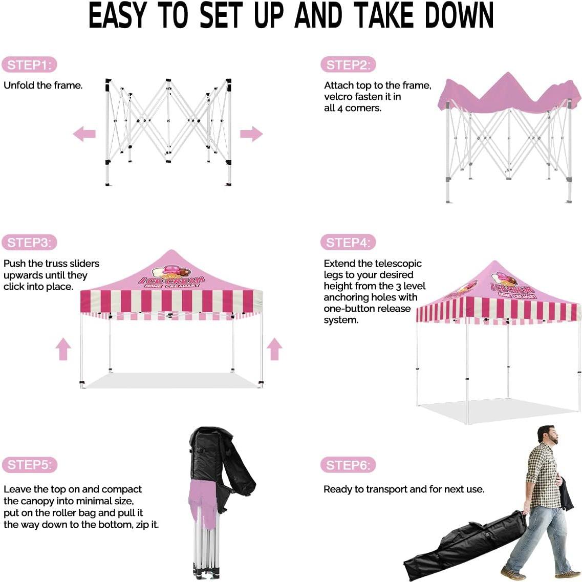 Custom Canopy Tent 10x10 with Logo, Personalized Pop Up Canopy Tent with Optional Walls for Business Events, Trade Shows, Farmers Market, Roller Bag Included(Demo ICE Cream)