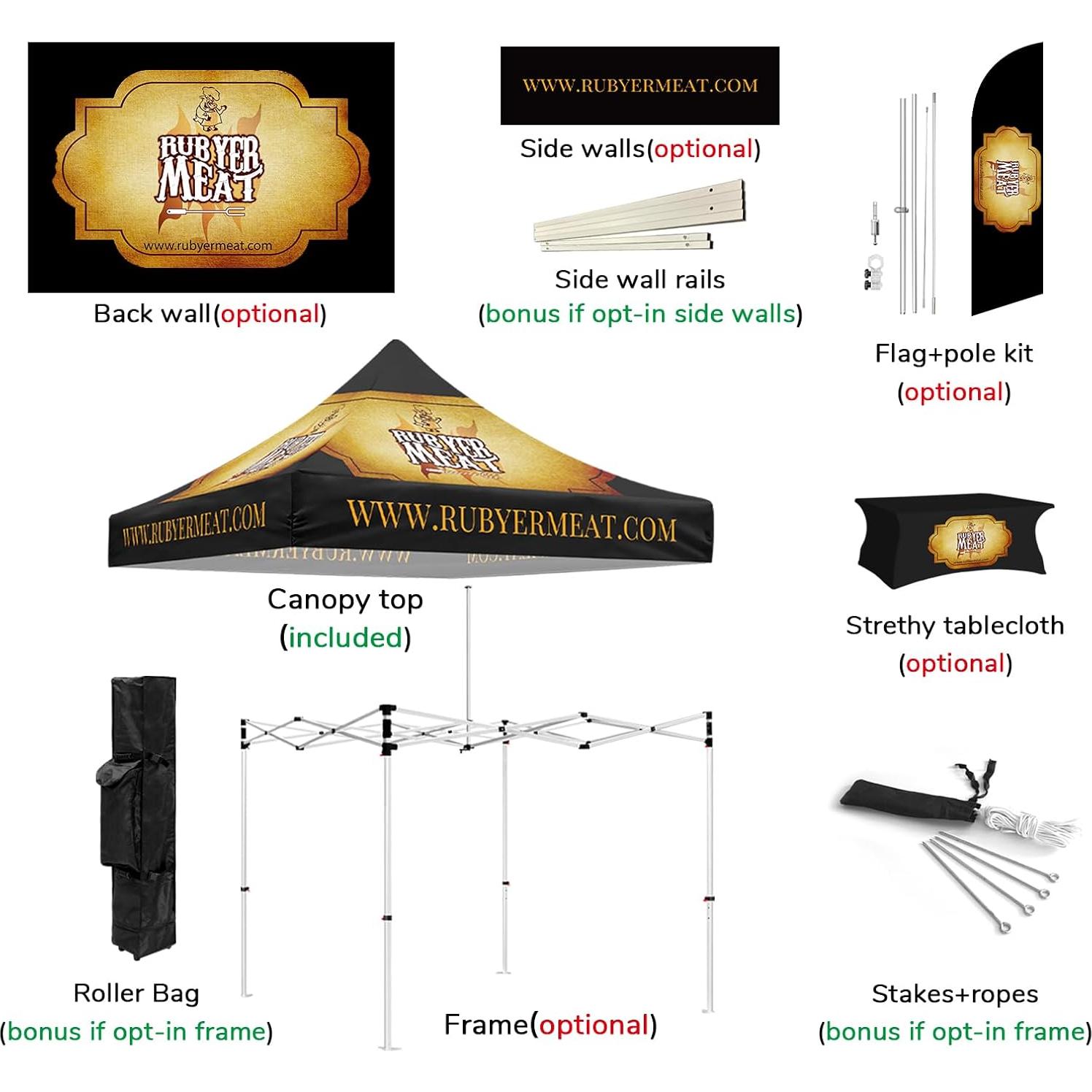 Custom Canopy Tent 10x10 with Logo, Personalized Pop Up Canopy Tent with Optional Walls for Business Events, Trade Shows, Farmers Market, Roller Bag Included(Demo ICE Cream)