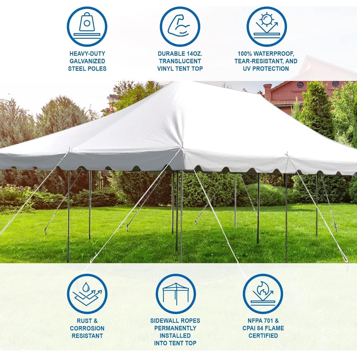 Party Tents Direct 20'x30' Canopy Tent, Weekender Canopy Pole Tent, Easy Up with Heavy Duty PVC White Top, 120 Person Capacity, Outdoor Canopies, Tents for Parties, Weddings & Events