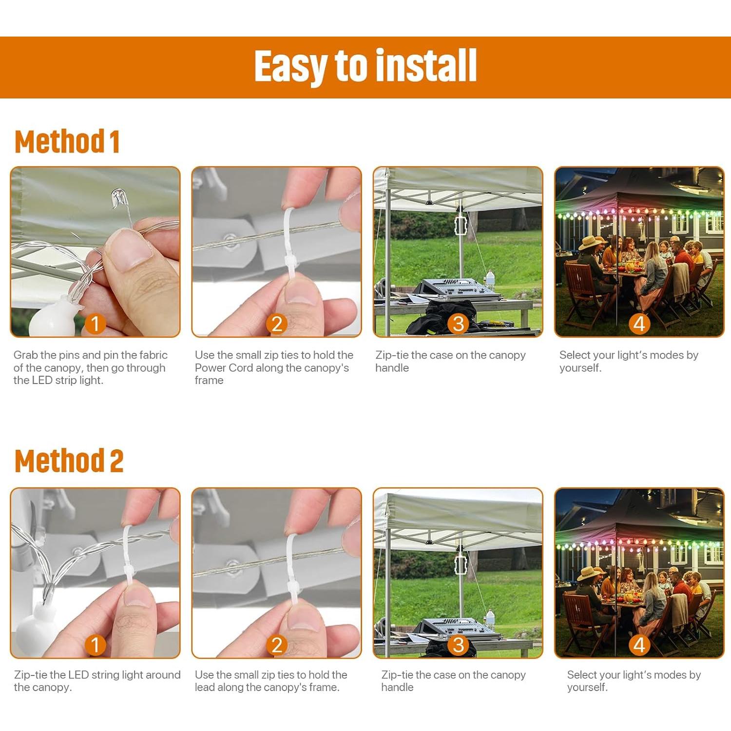 Luces de Canopy LED Eliteemo 40 Pies 80 Bombillas 16 Colores