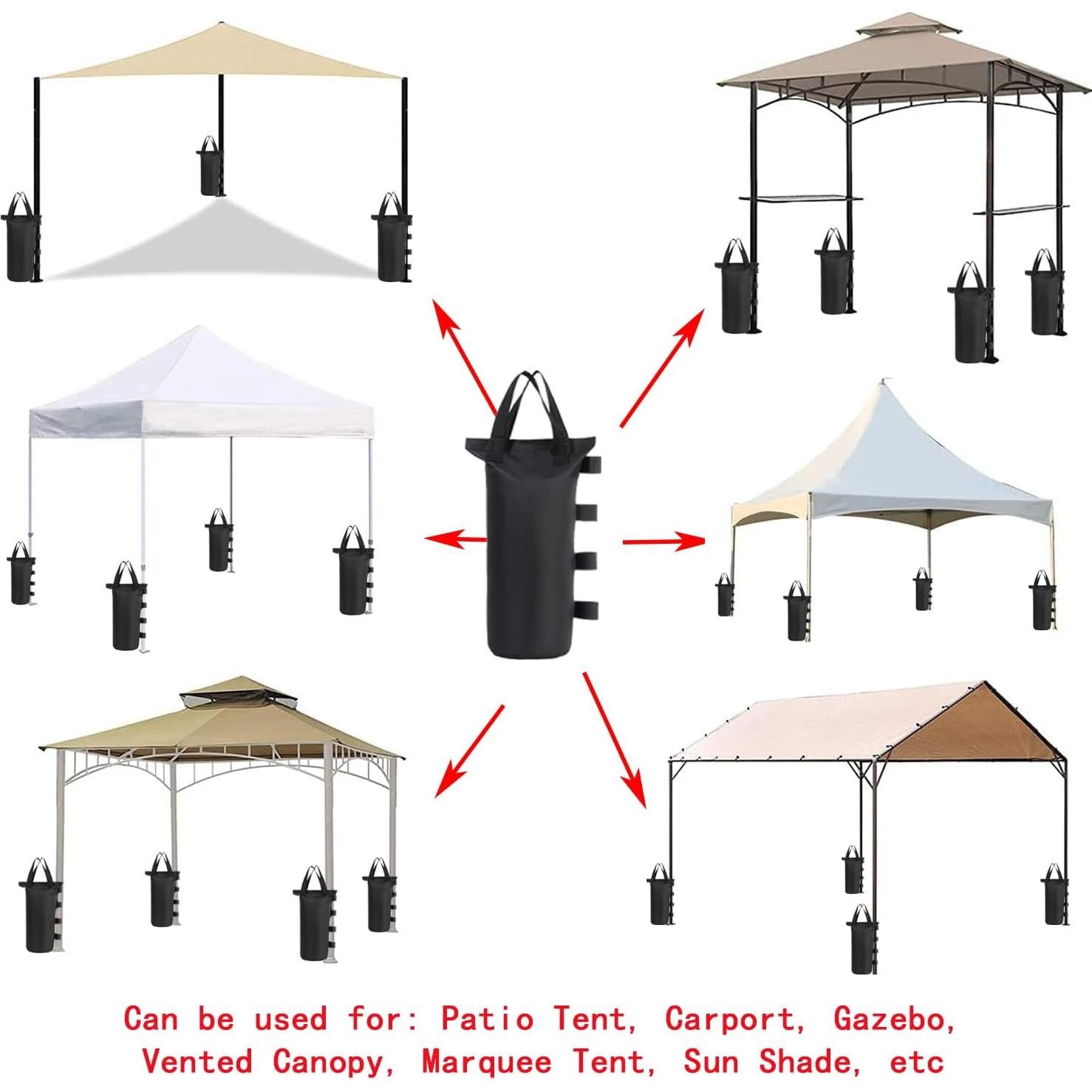 Bolsas de peso para toldo CACTIYE, 6 unidades, 20x50 cm, Negro