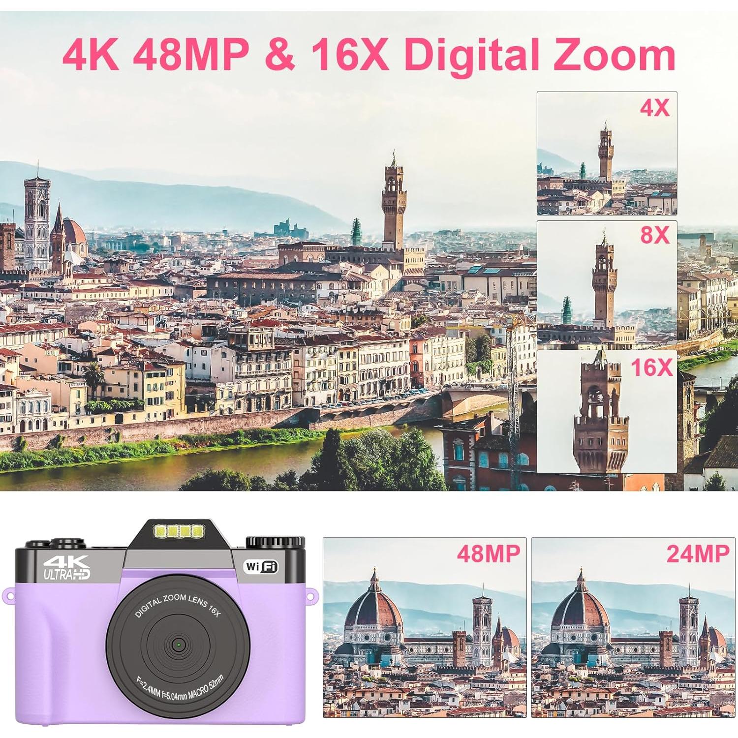 Cámara Digital VETEK WX02 4K 56MP Zoom 16X Gran Angular