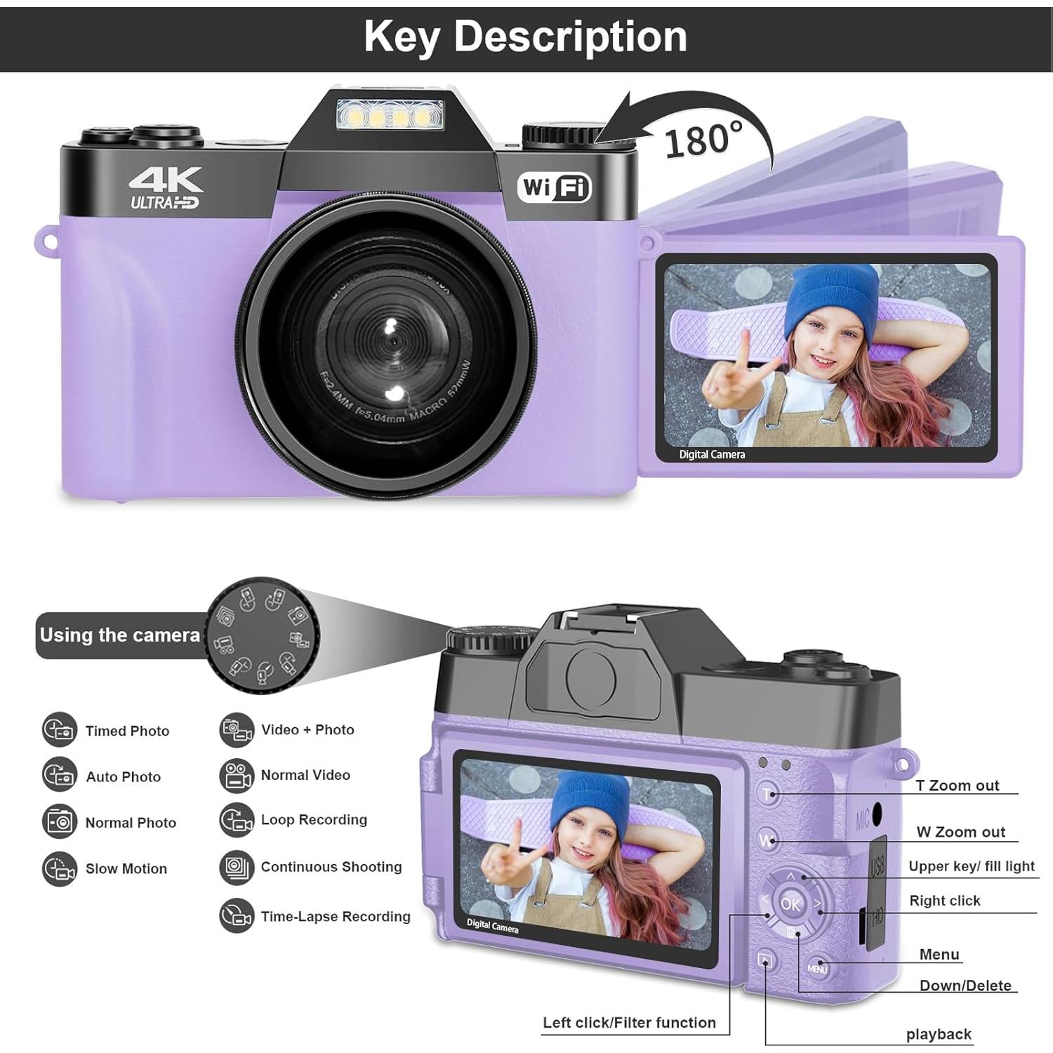 Cámara Digital VETEK WX02 4K 56MP Zoom 16X Gran Angular