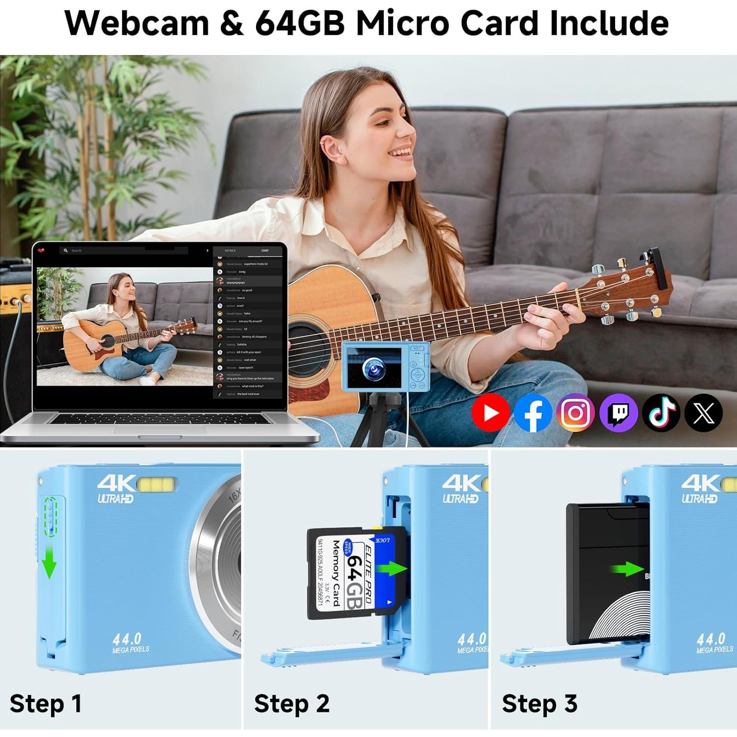 Cámara Digital Ceye CEYEDC06-BL 44MP 4K Azul con Zoom 16x