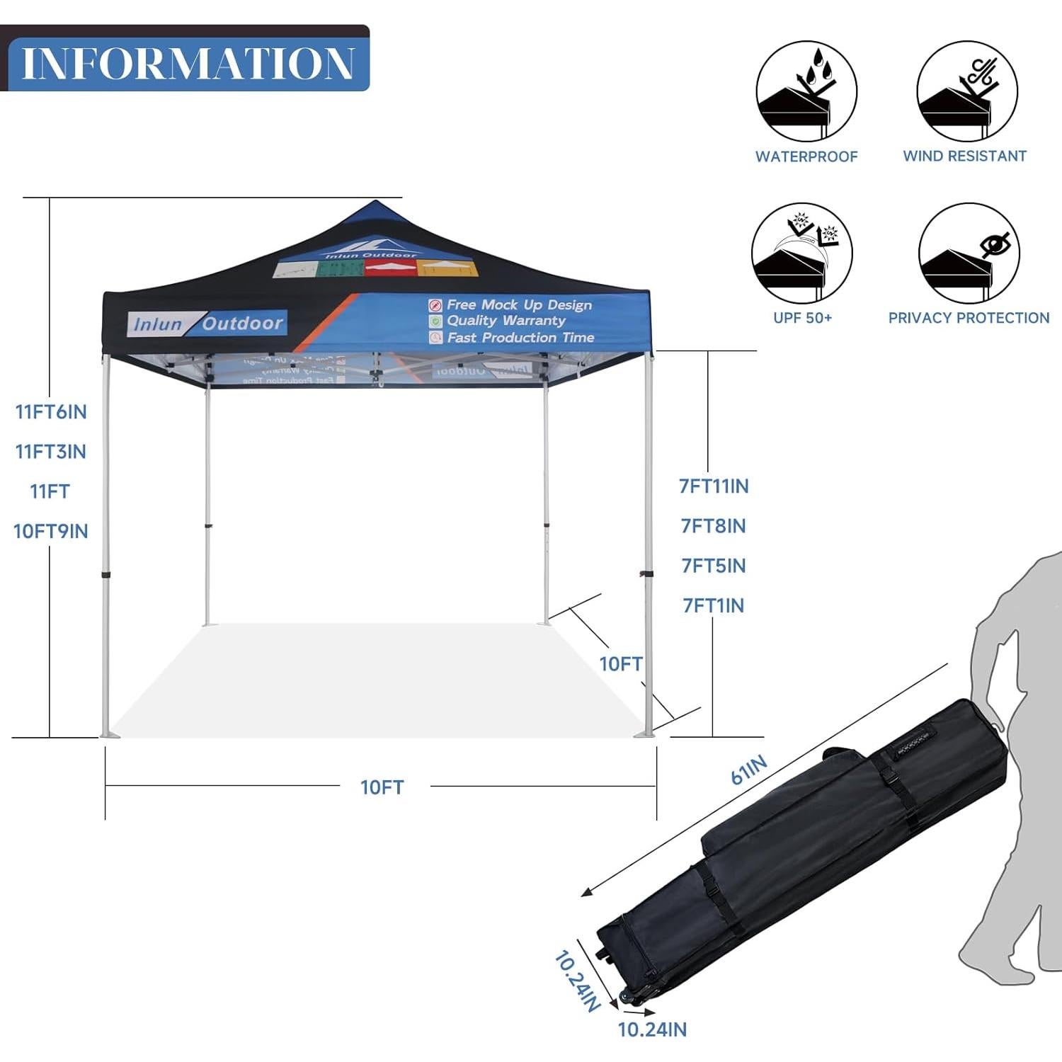 Carpa Pop Up 3x3m Inlun Outdoor Negra Impermeable con Bolsa